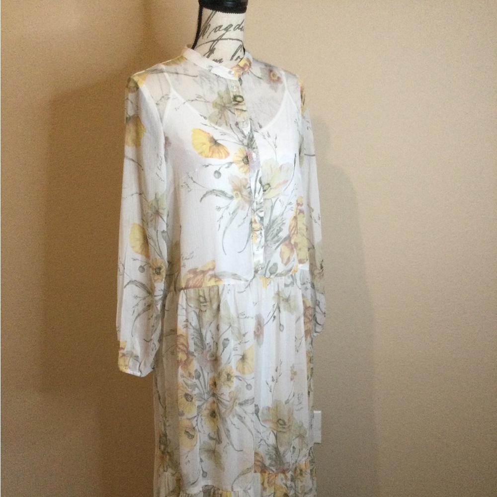 H&M Cream & Yellow Floral Print Maxi Dress Size 2